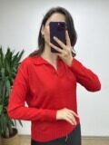 Kırmızı Polo Yaka İnce Kazak