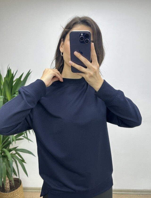 Lacivert Bisiklet Yaka Sweat
