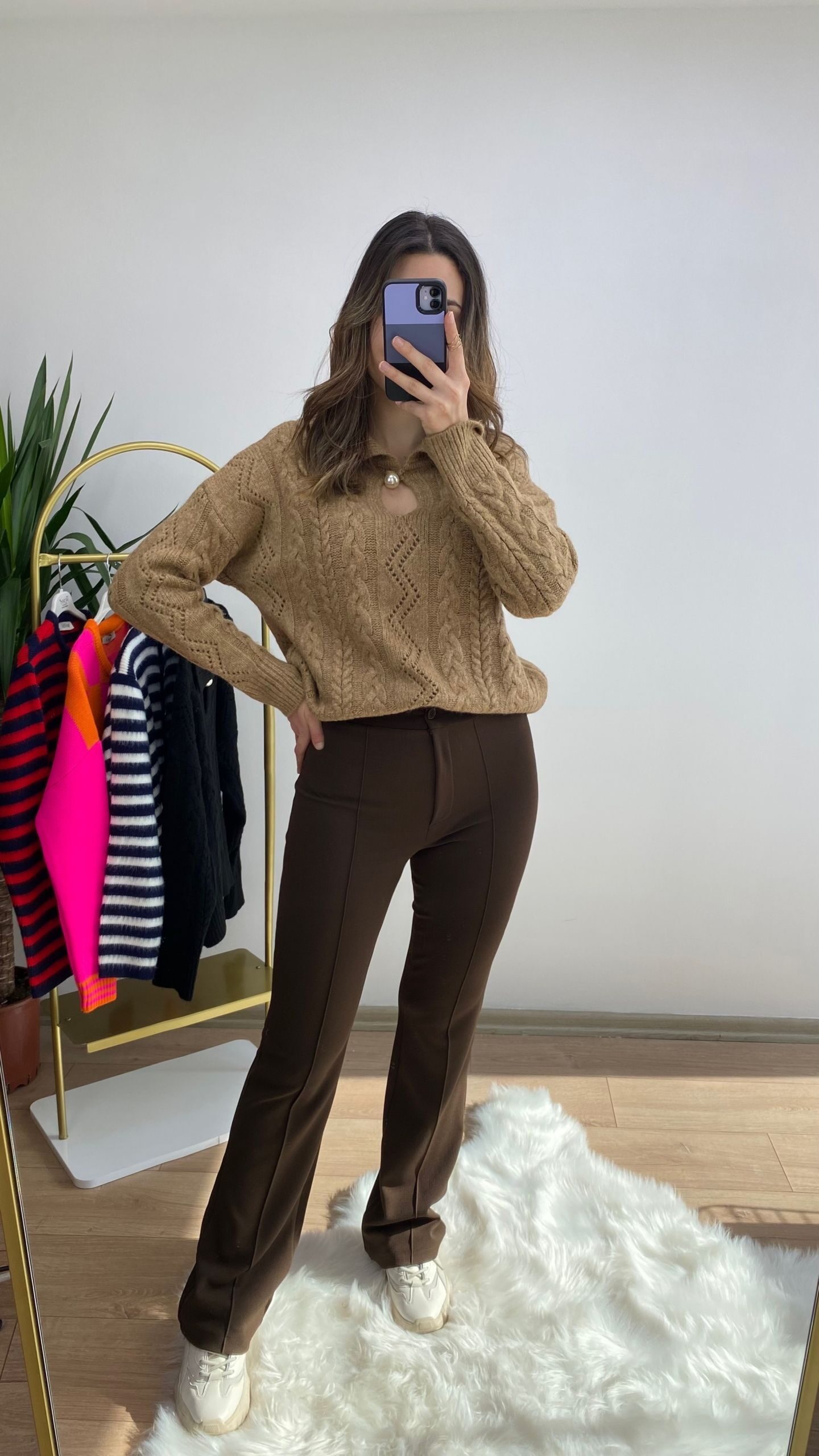 Kahve Likralı Dikişli Pantolon - Görsel 3