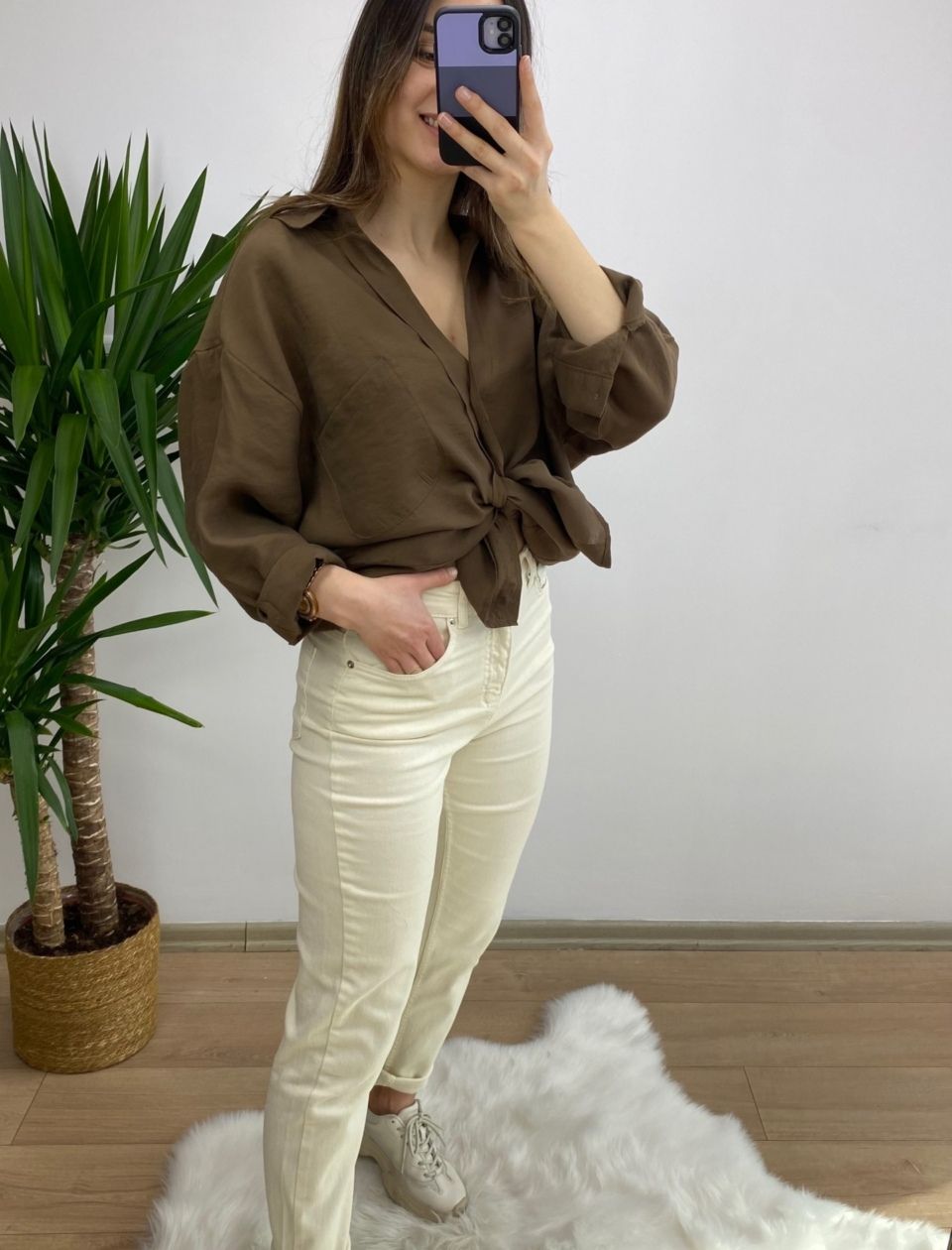 Ekru Zara Likralı Mom Jean - Görsel 2