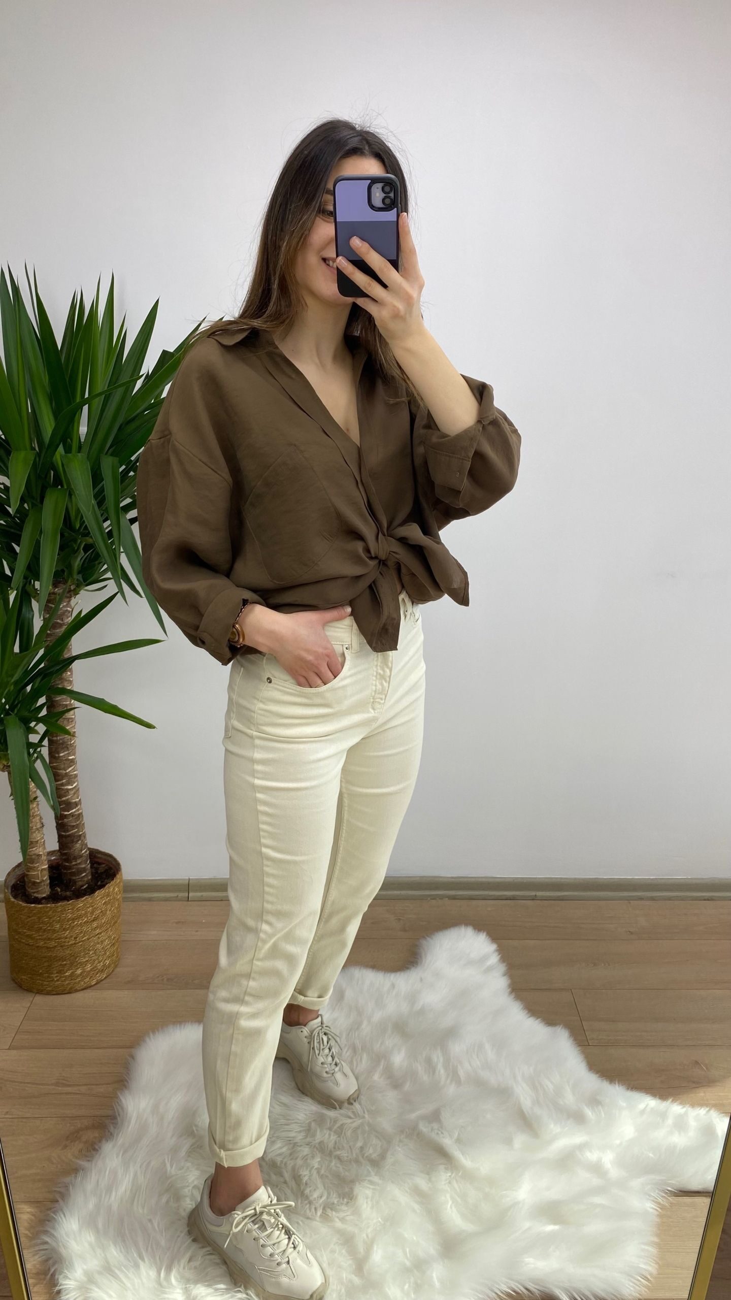 Ekru Zara Likralı Mom Jean - Görsel 2