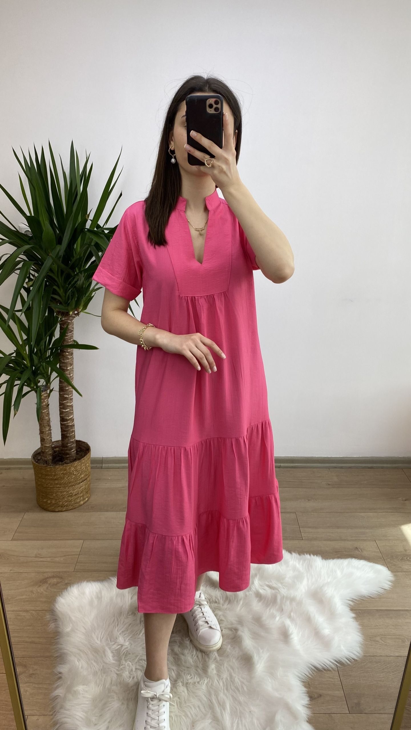 Pembe Maxi Boy Salaş Elbise - Görsel 3