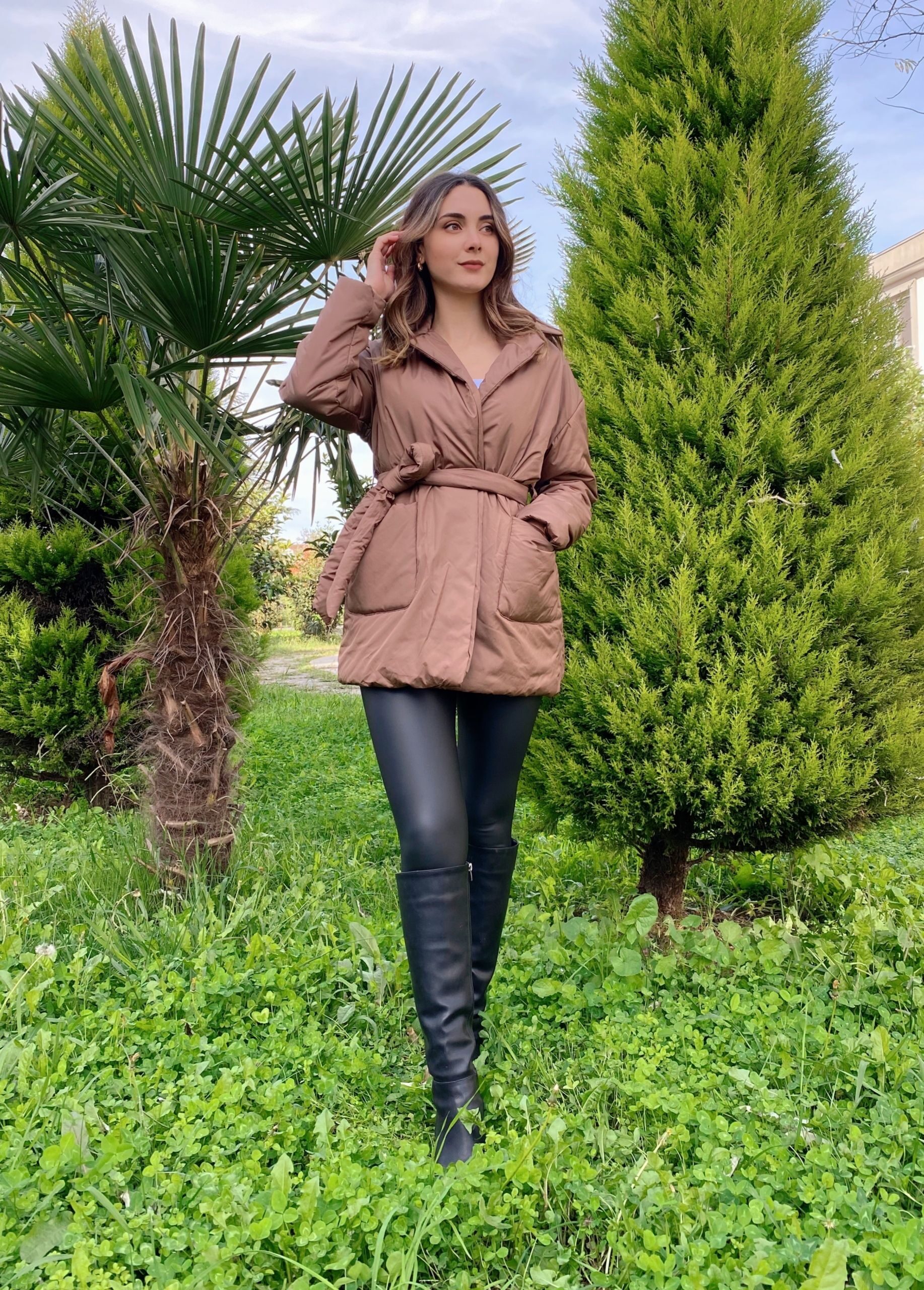 Kahve Belden Bağlamalı Mont - Görsel 2