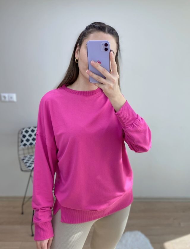 Pembe Bisiklet Yaka Sweat