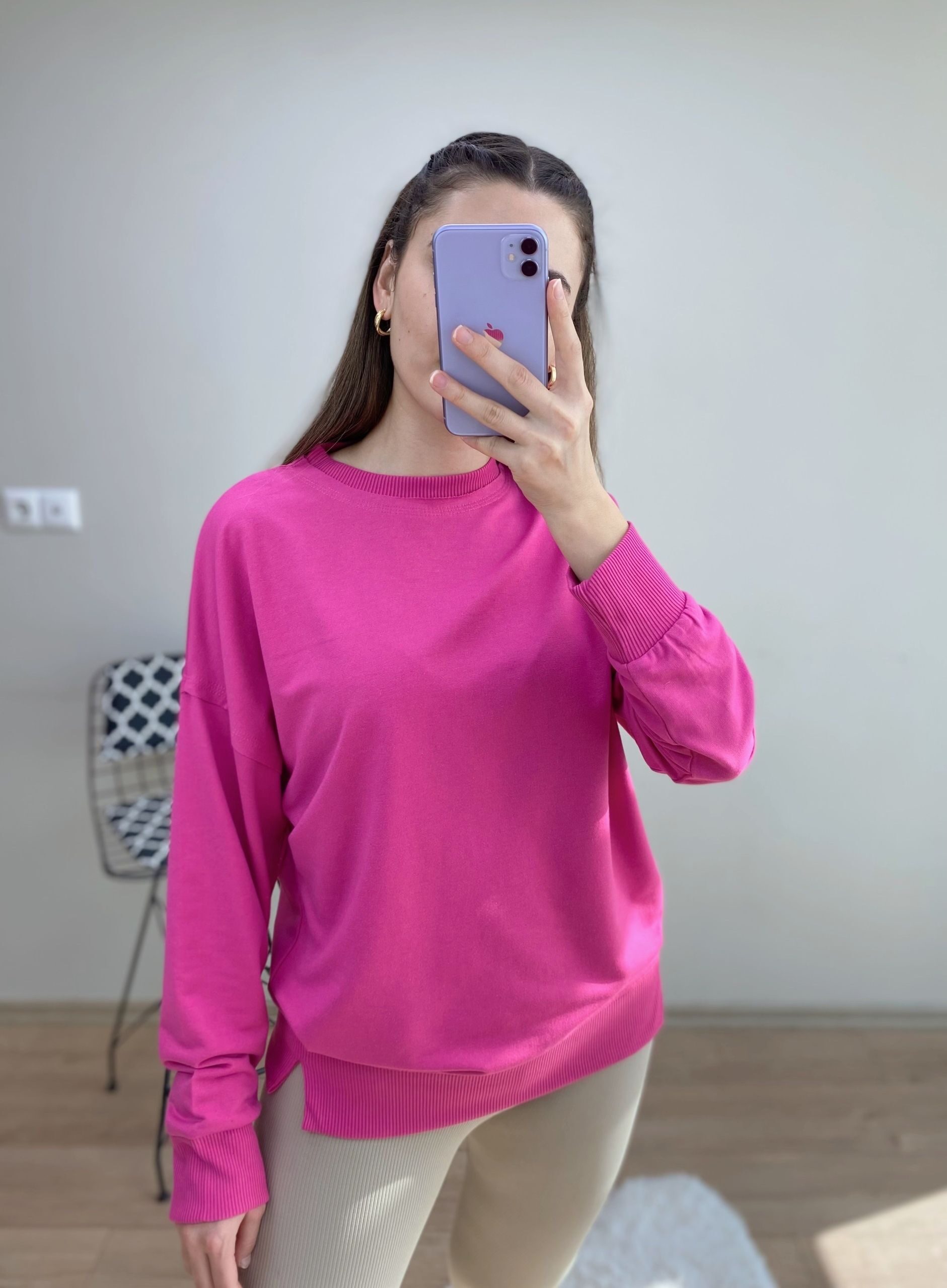 Pembe Bisiklet Yaka Sweat