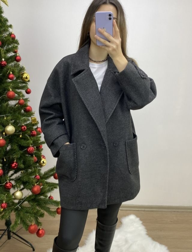 Antrasit Kırçıllı Oversize Kaban