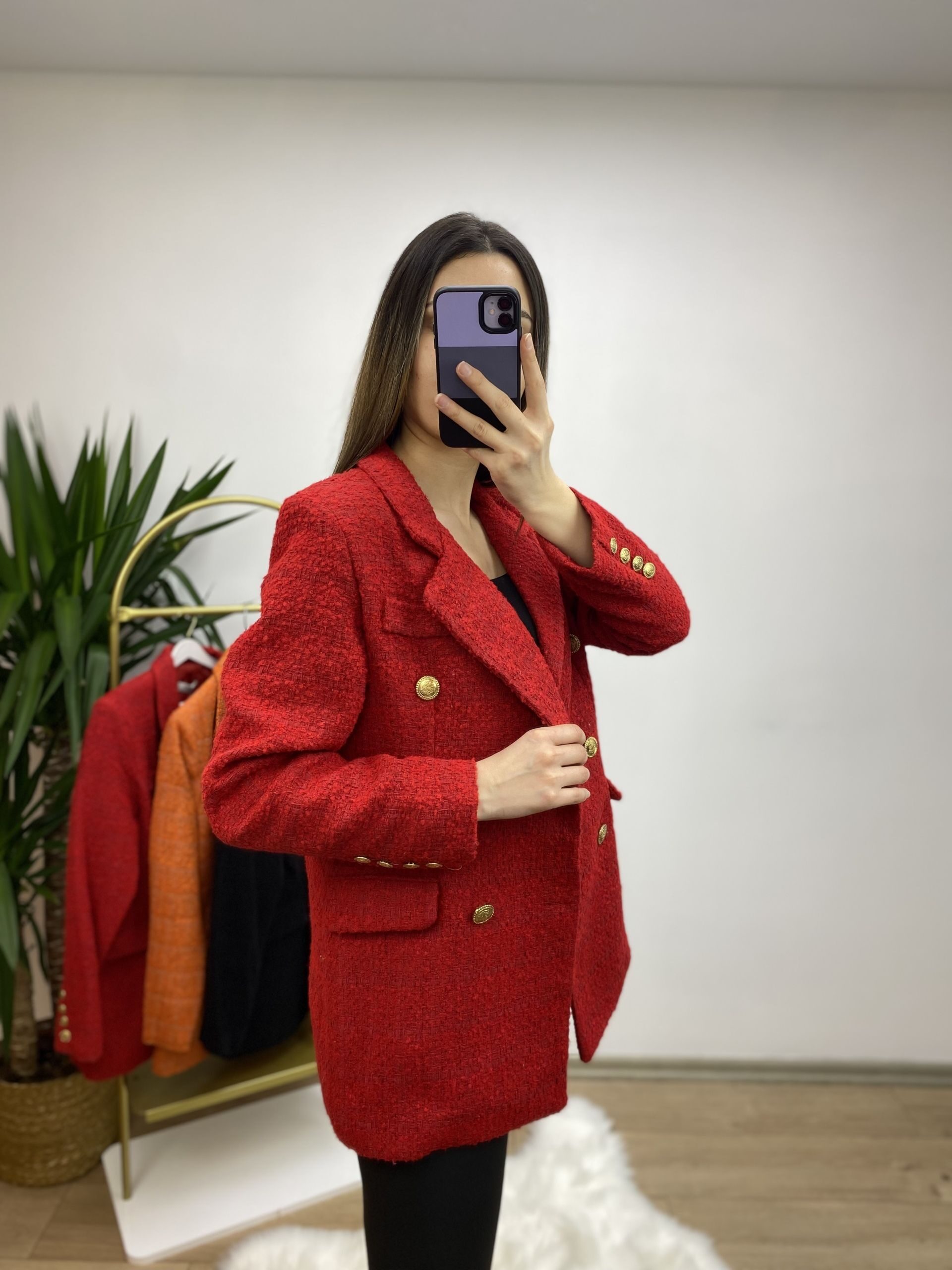 Kırmızı Tuvit Blazer Ceket - Görsel 3
