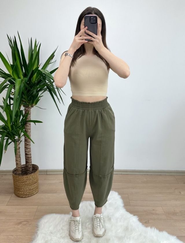 Yeşil Gabardin Şalvar Pantolon