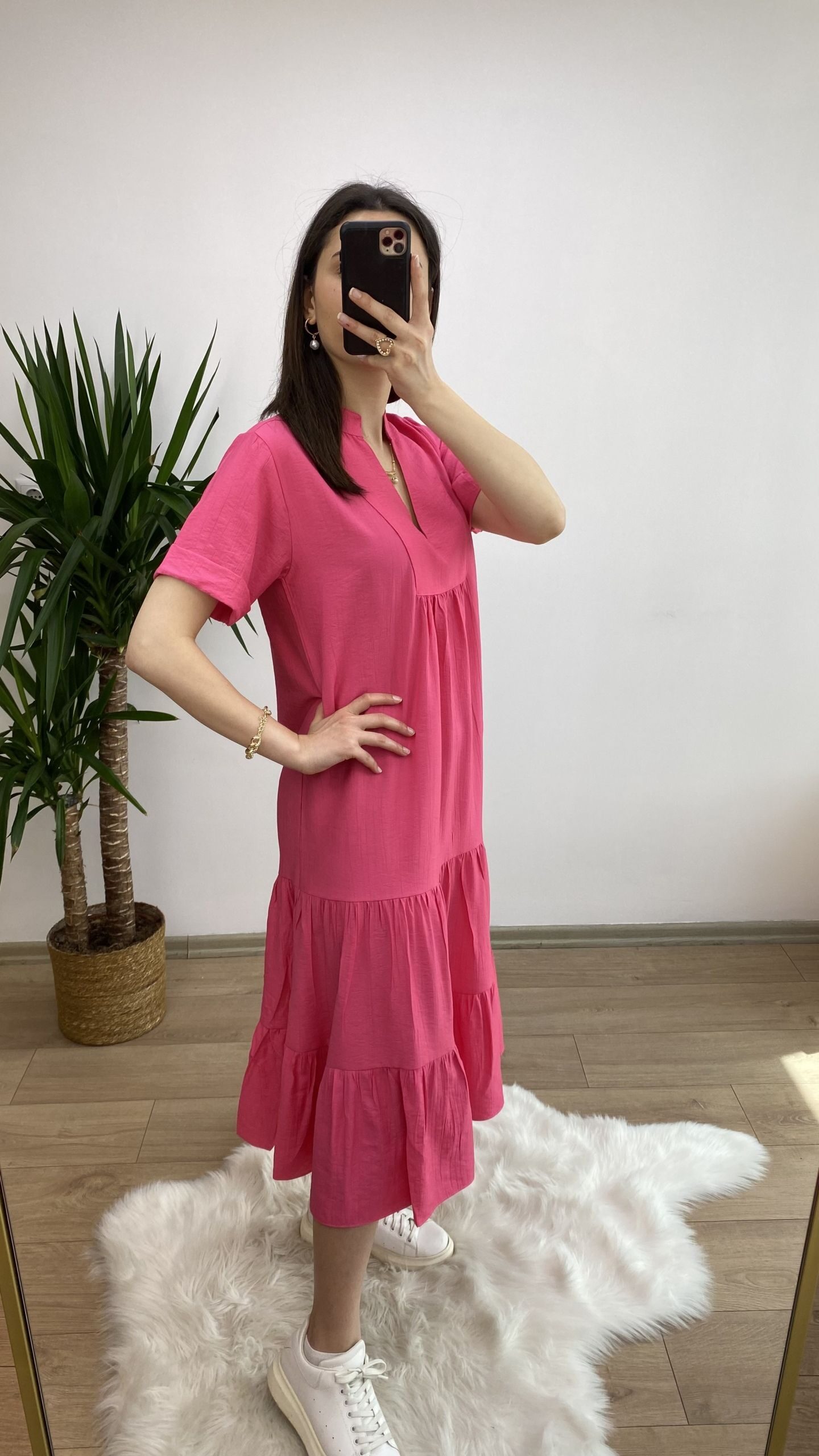 Pembe Maxi Boy Salaş Elbise - Görsel 4