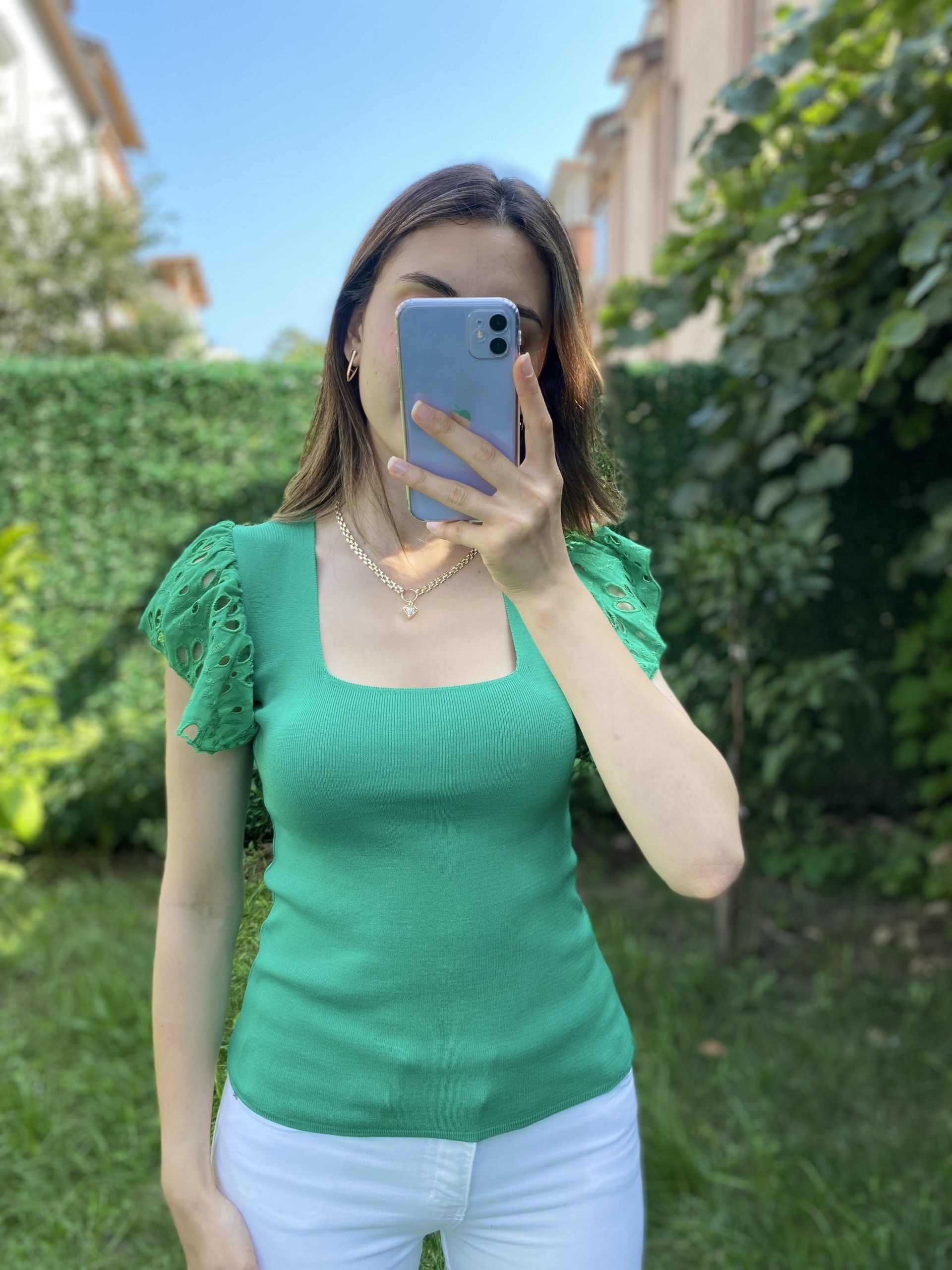 Yeşil Kolları Fistolu Tshirt - Görsel 2