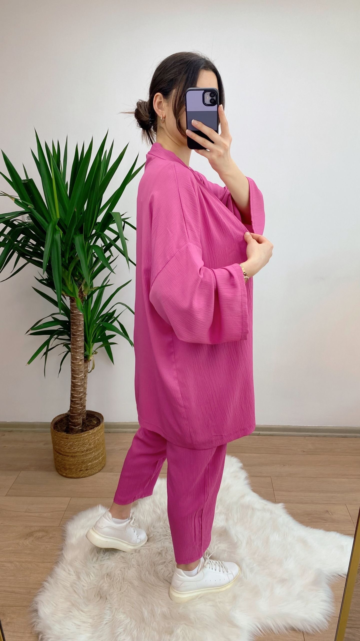Pembe Gofre Kumaş Takım - Görsel 4