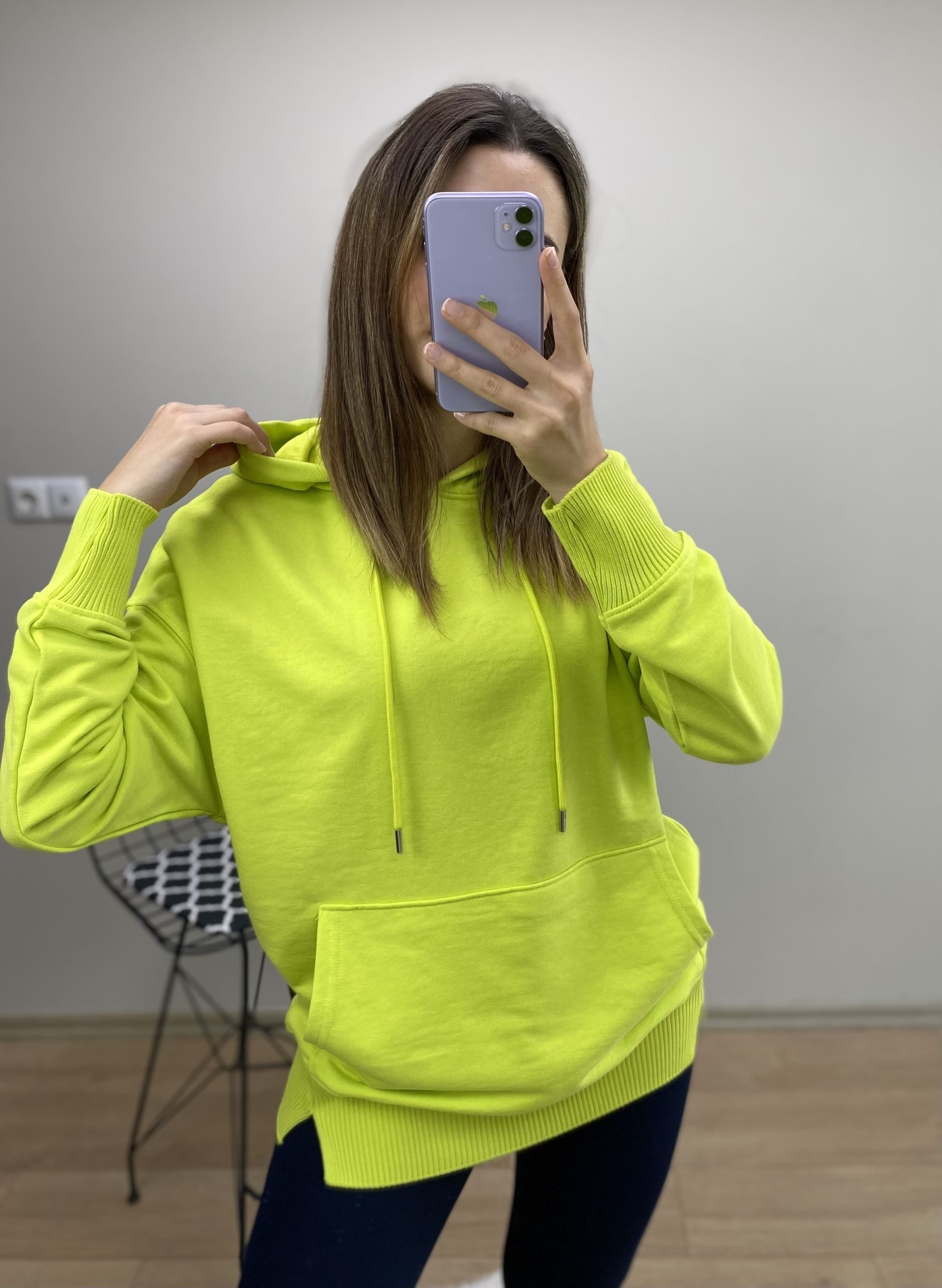Neon Yeşil Triko detay Sweat - Görsel 3
