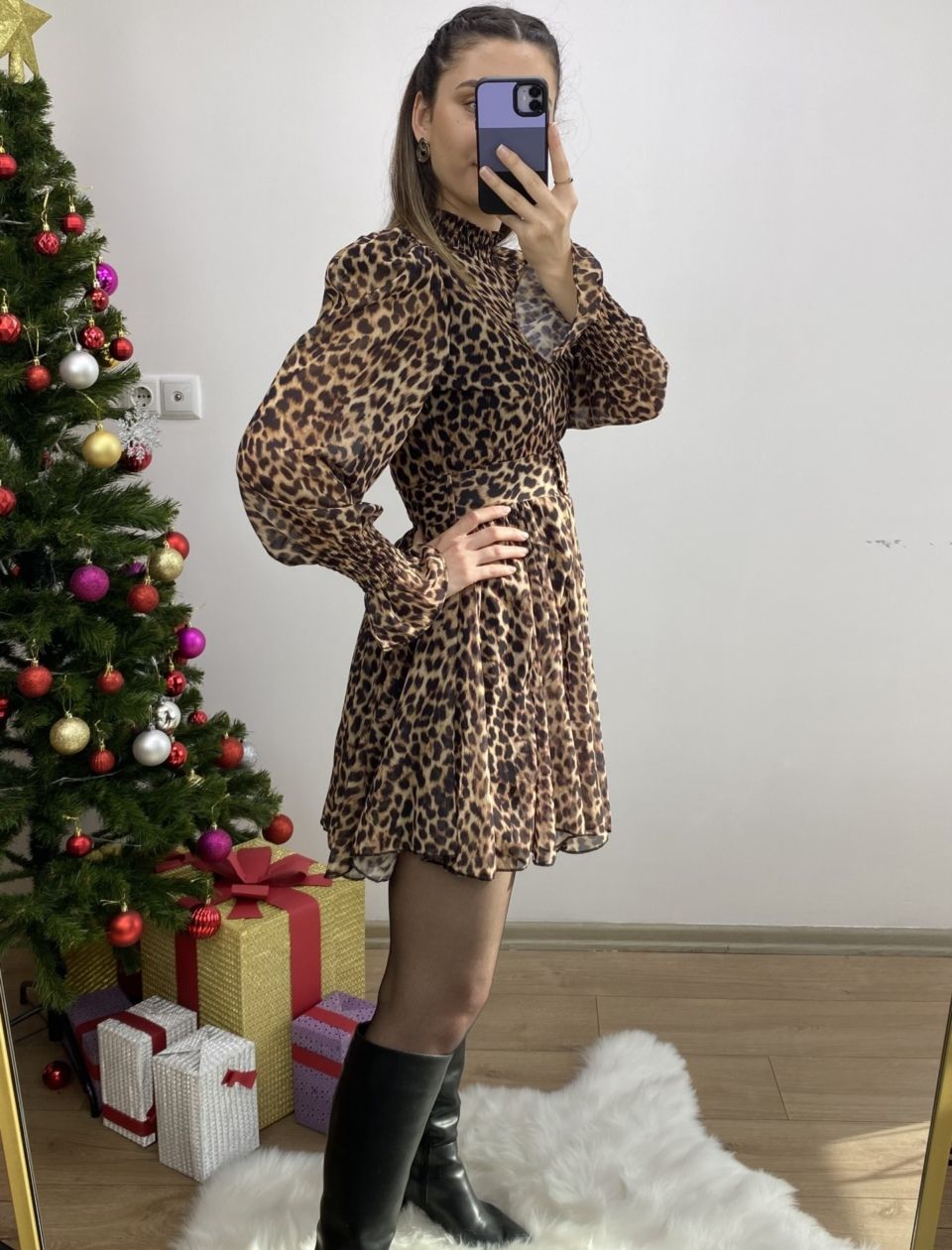 Leopar Desen Şifon Elbise - Görsel 3