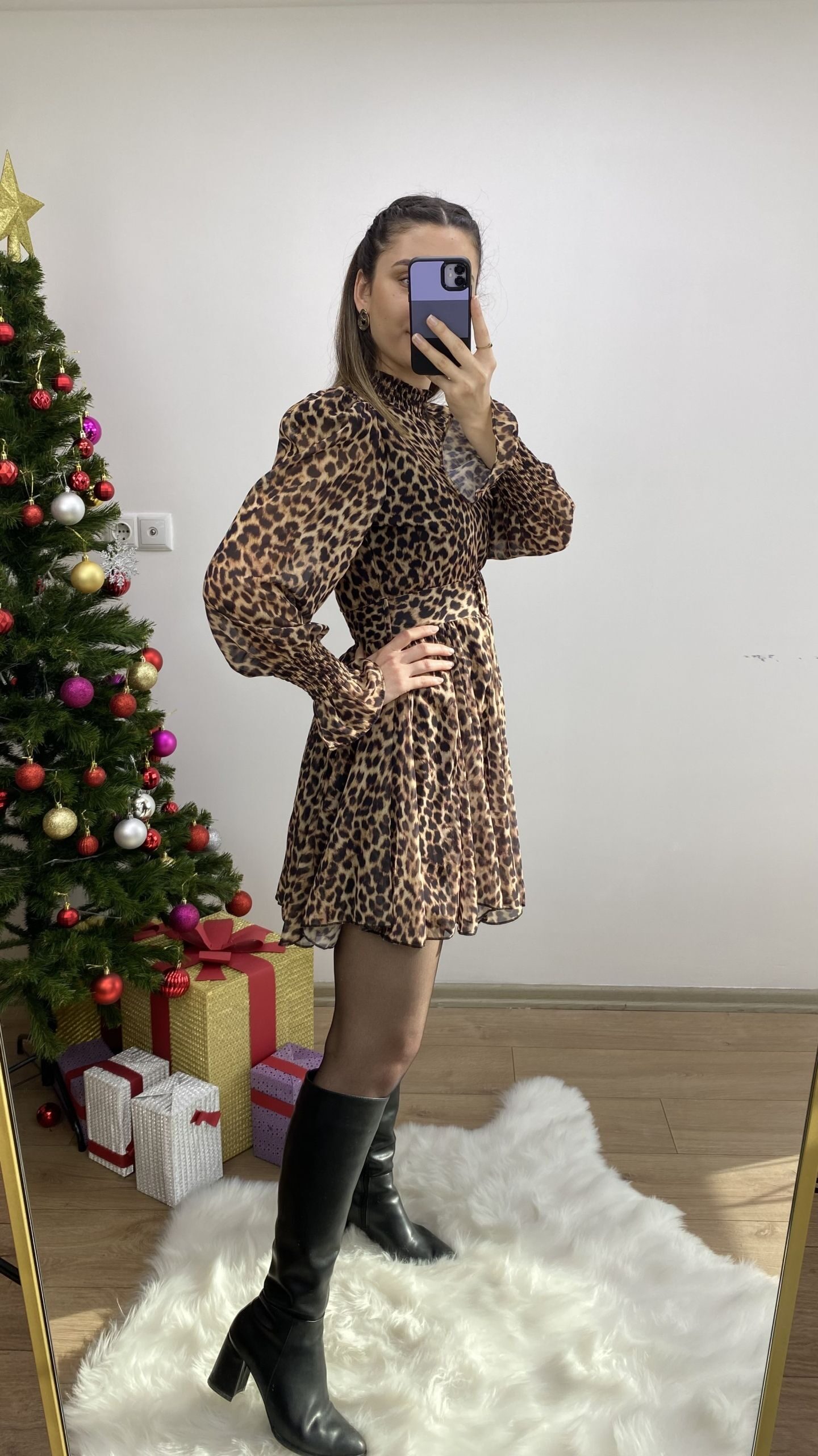 Leopar Desen Şifon Elbise - Görsel 3