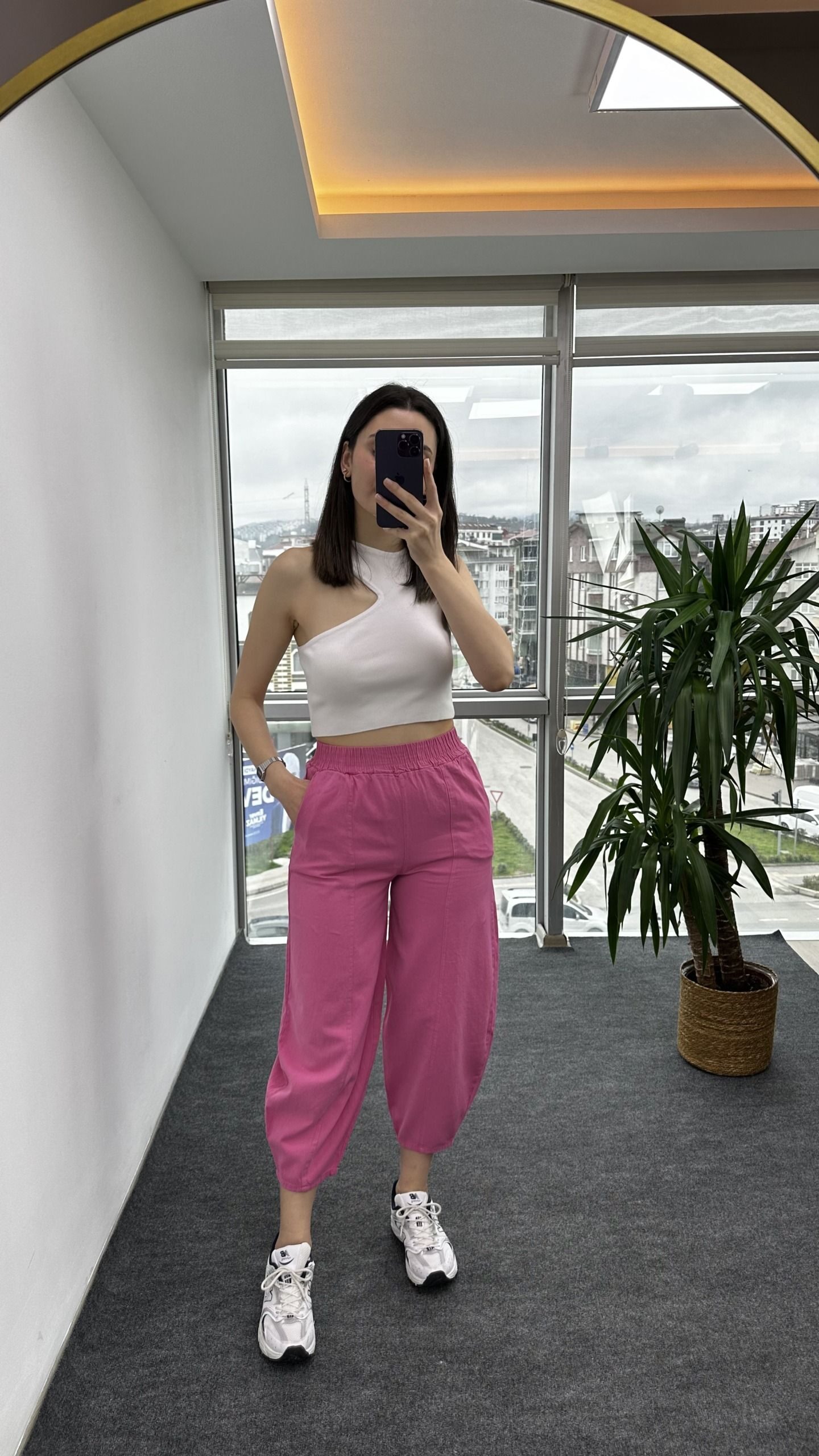 Pembe Gabardin Dikişli Şalvar Pantolon