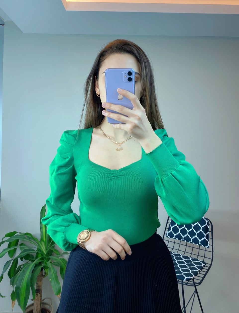 Yeşil Prenses Kol Triko Bluz - Görsel 2