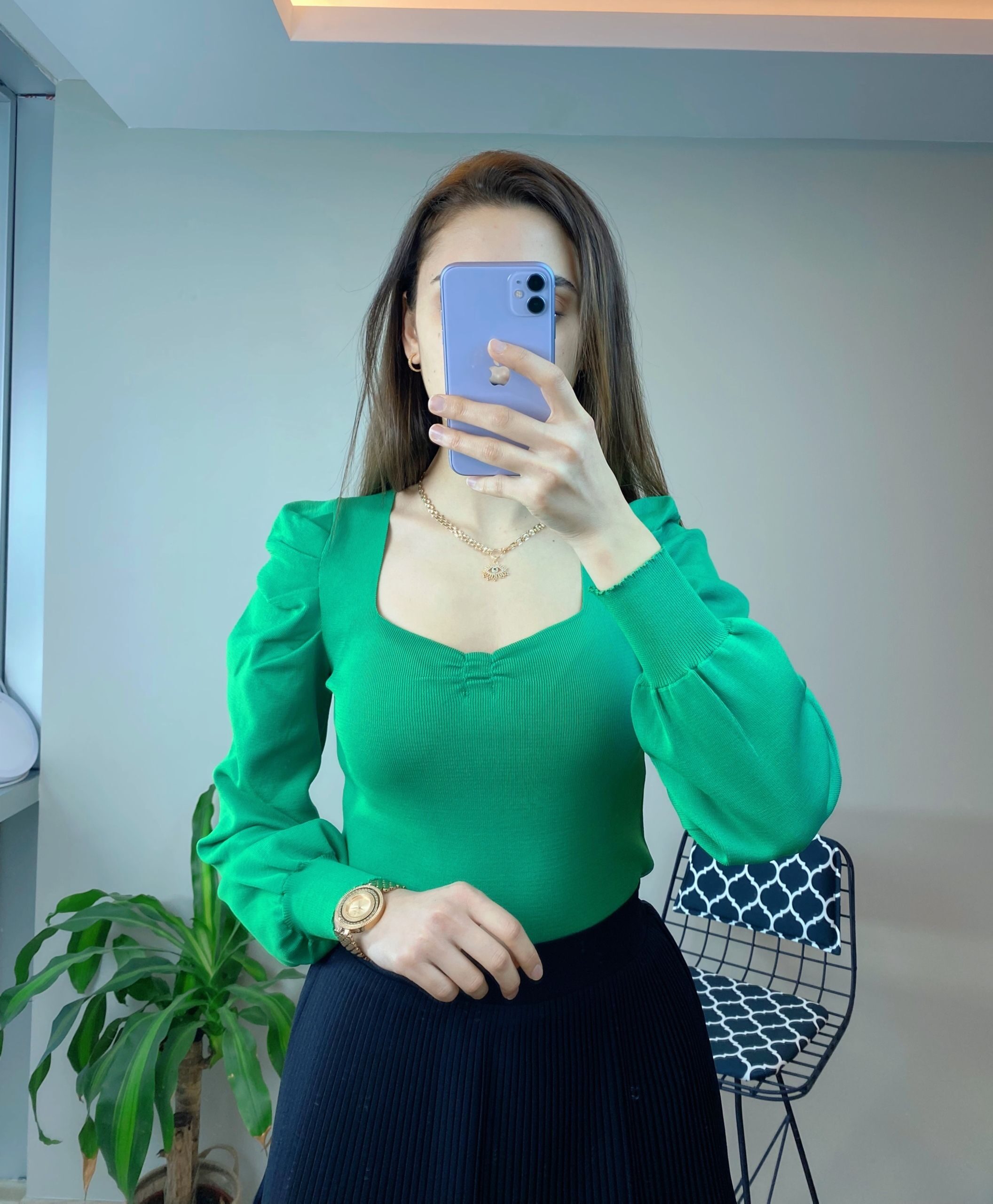 Yeşil Prenses Kol Triko Bluz - Görsel 2