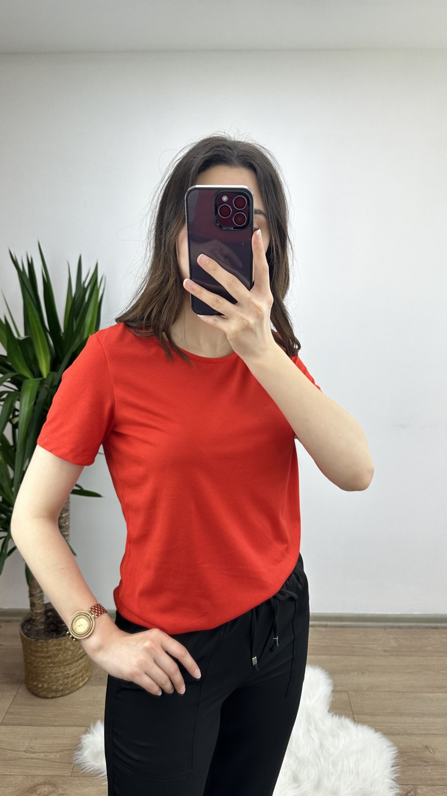 Nar Çiçeği Modal Kumaş Basic Tshirt
