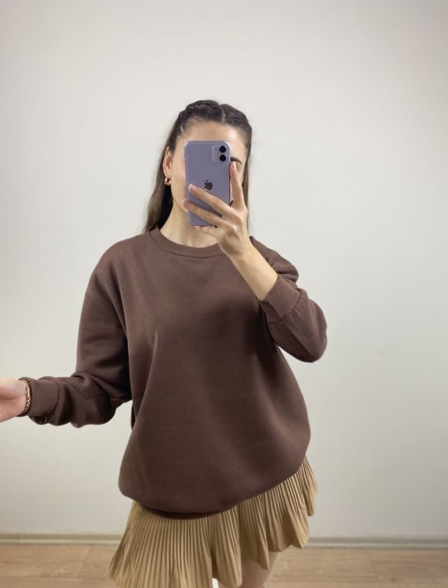 Kahve Şardonlu Oversize Sweat
