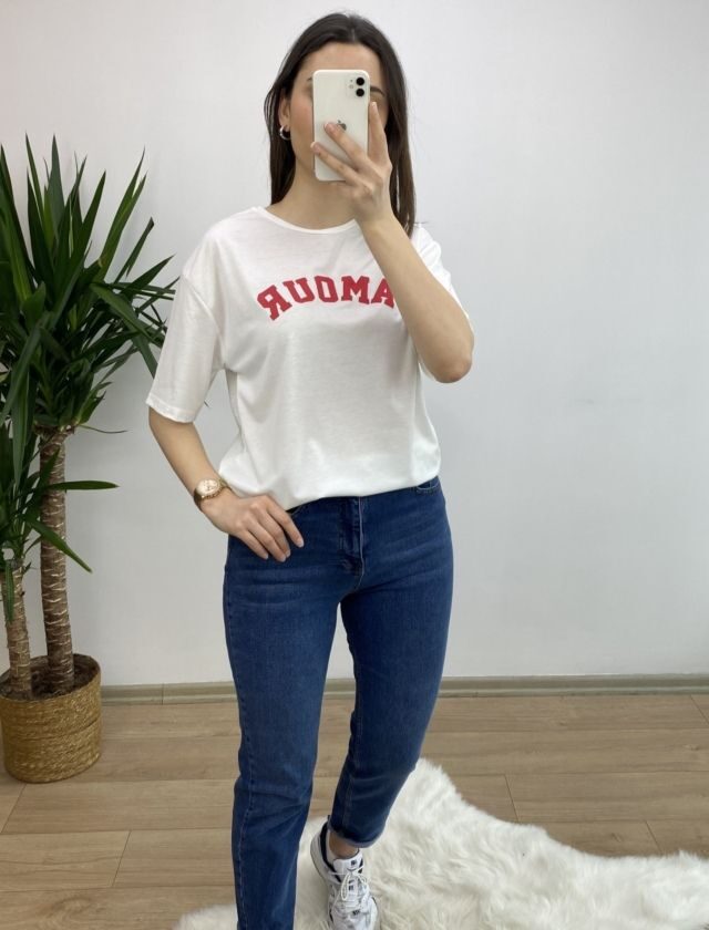 “AMOUR” Baskılı Tshirt