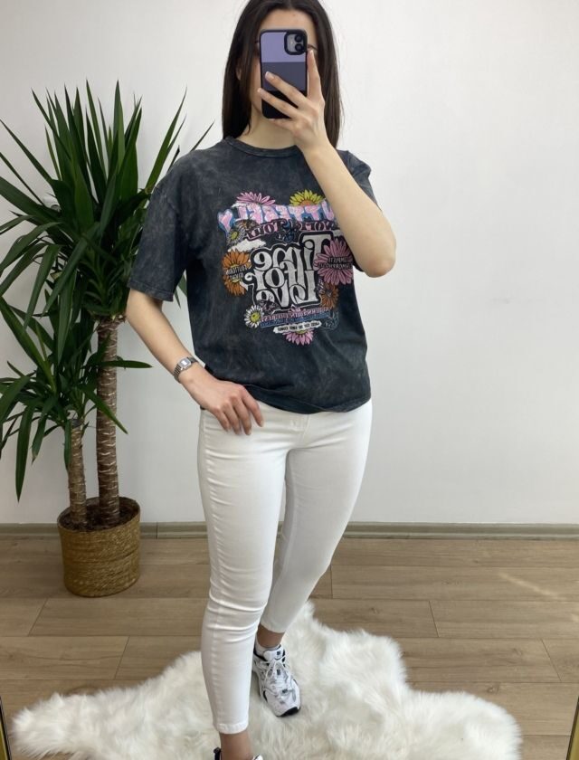 Kalp Eskitme Füme Tshirt