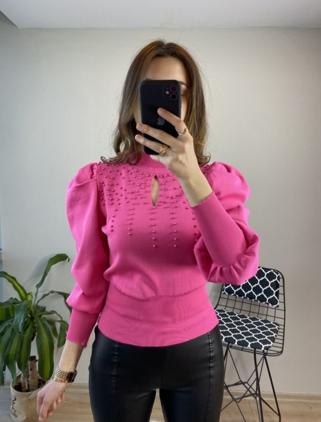 Pembe İnci Detaylı Bluz