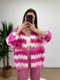 Pembe Zigzag Desen Oversize Gömlek
