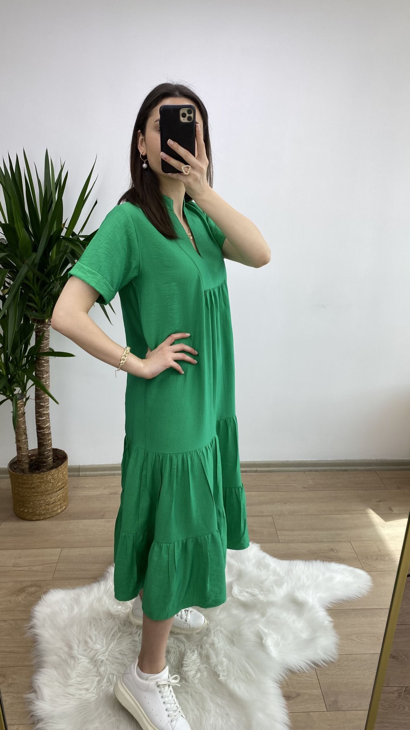 Yeşil Maxi Boy Salaş Elbise - Görsel 3
