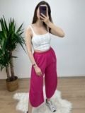Fuşya Yırtmaçlı Keten Pantolon