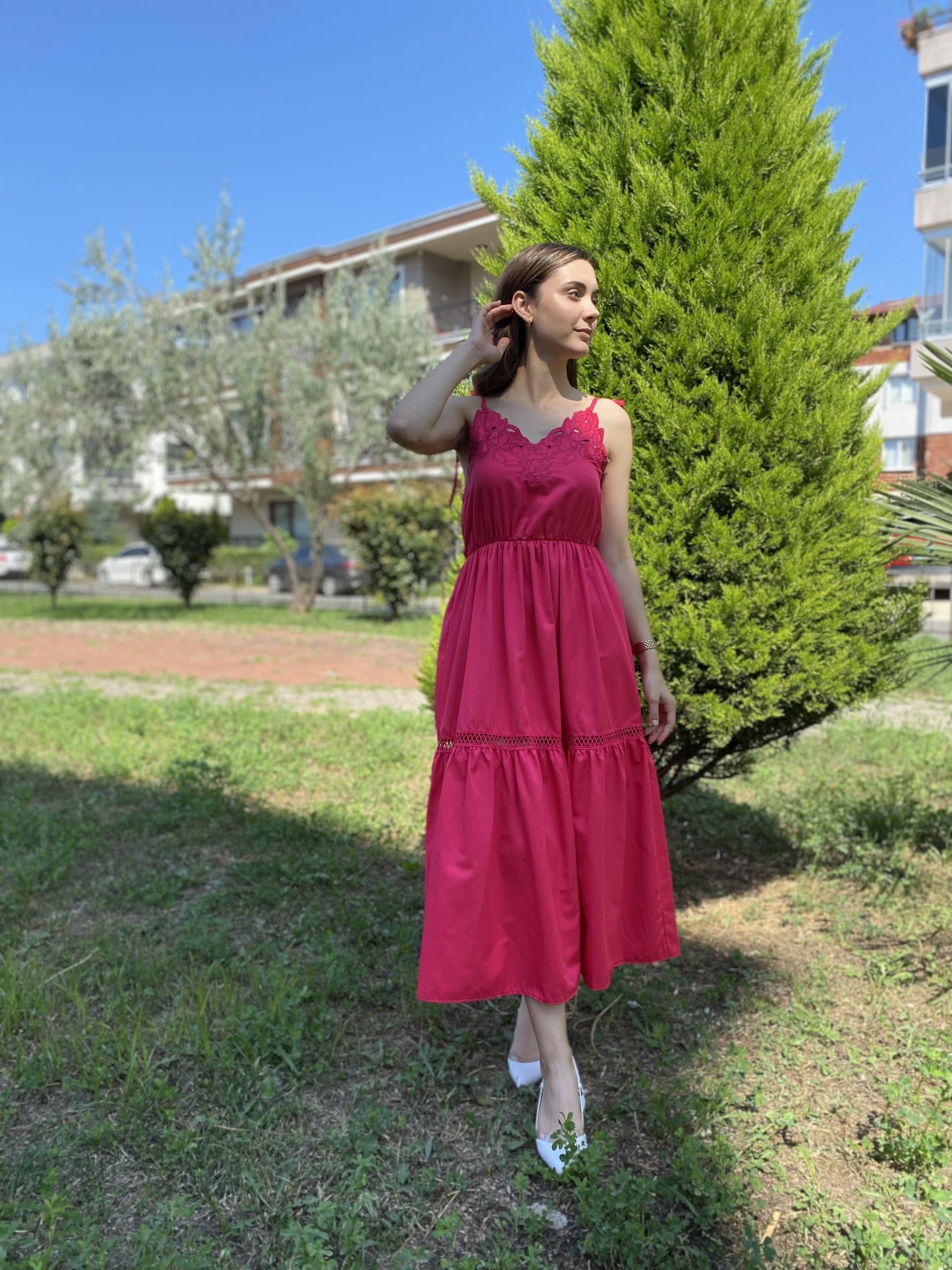 Fuşya Göğsü Fistolu Elbise - Görsel 5
