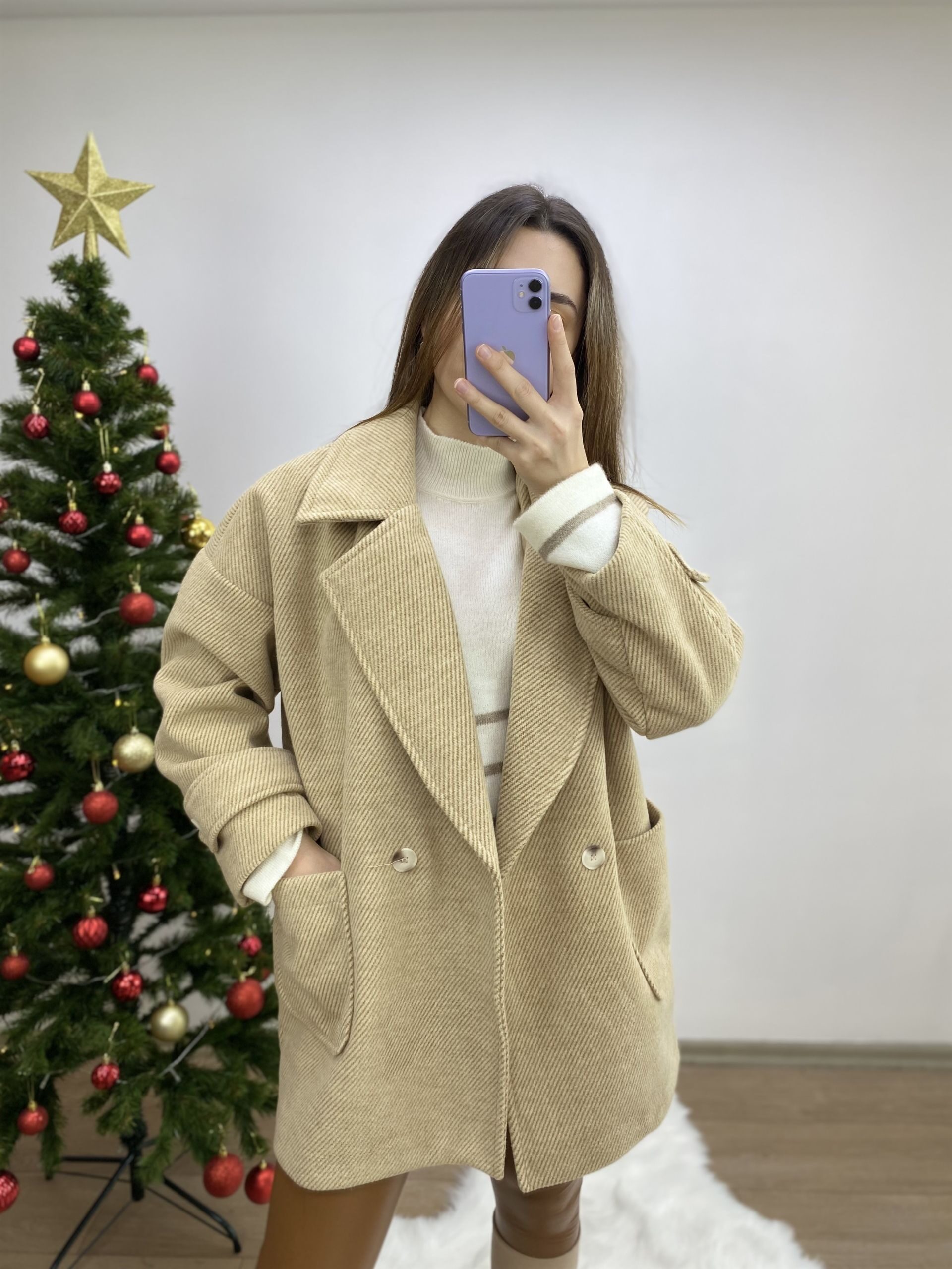 Camel Kırçıllı Oversize Kaban - Görsel 4