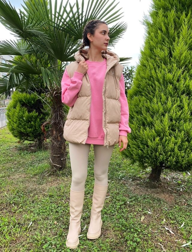 Bej Oversize Şişme Yelek