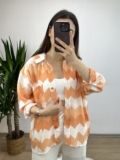 Turuncu Zigzag Desen Oversize Gömlek