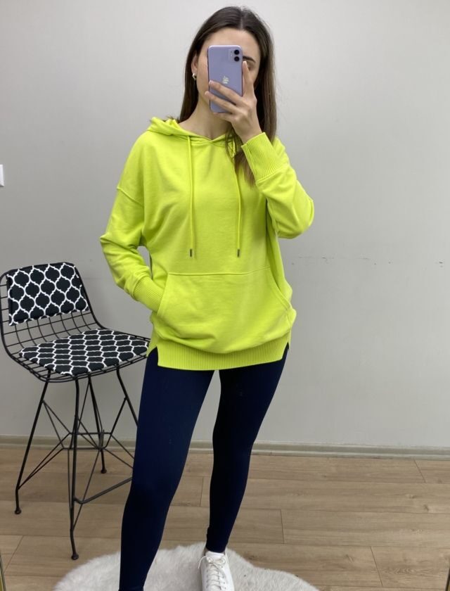 Neon Yeşil Triko detay Sweat