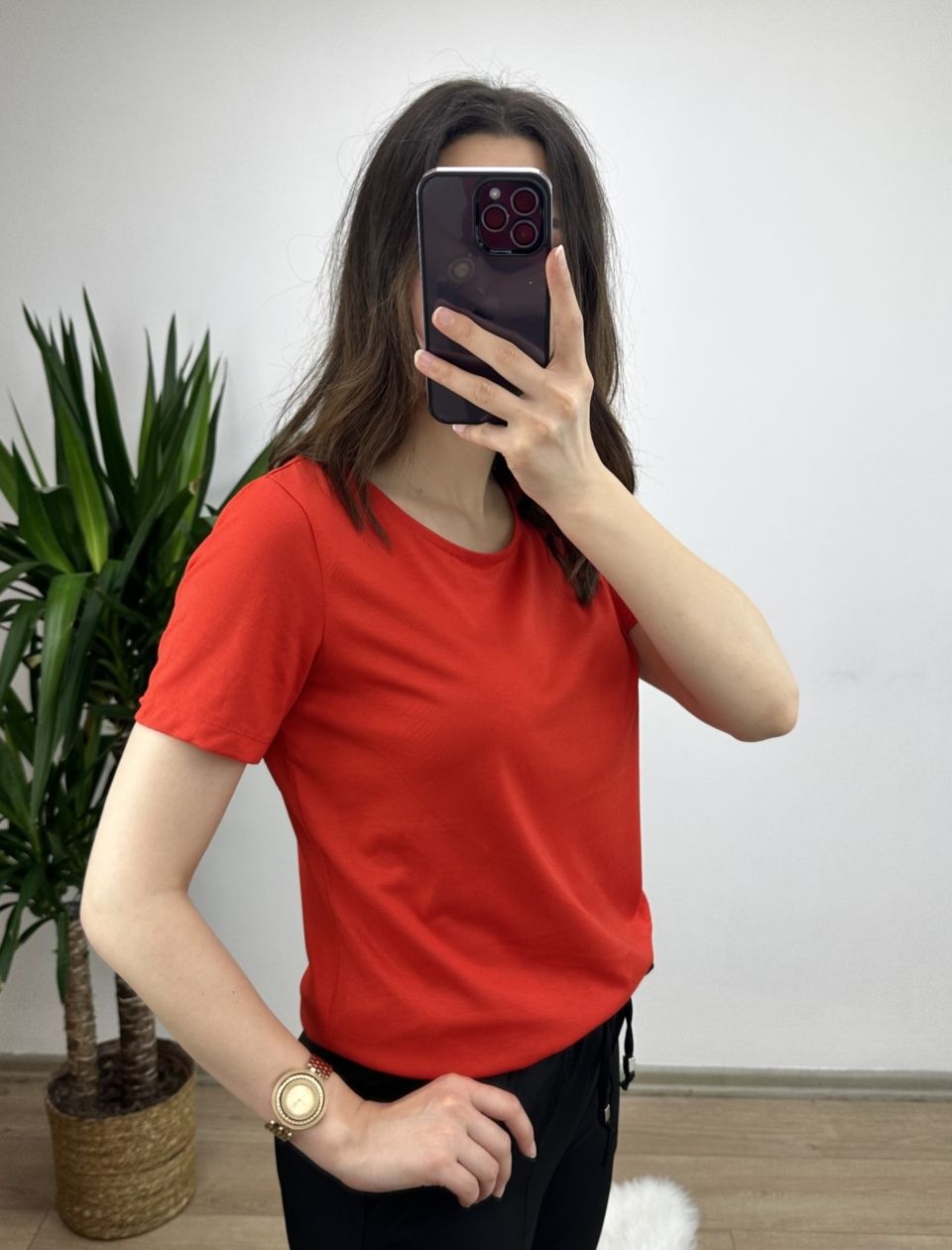 Nar Çiçeği Modal Kumaş Basic Tshirt - Görsel 2