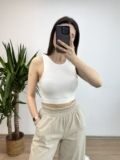 Beyaz Dilvin Halter Yaka Crop