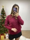 Bordo Taşlı Premium Kazak