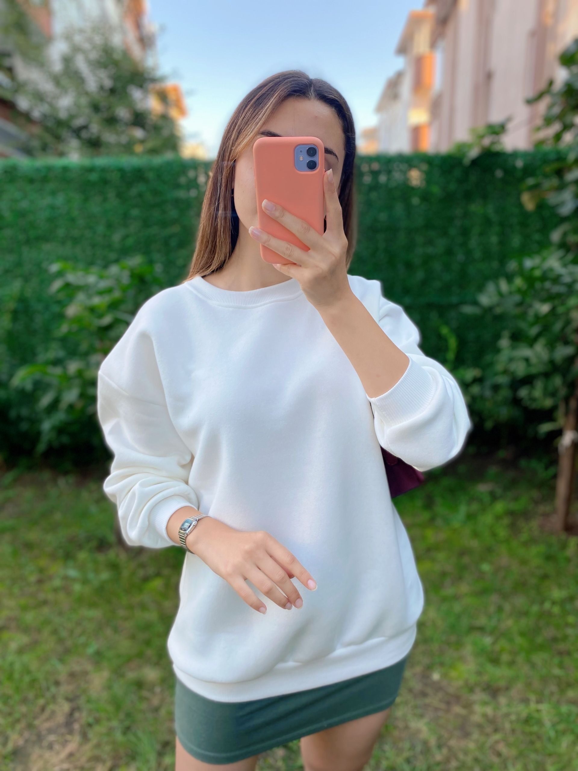 Ekru Şardonlu Oversize Sweat - Görsel 2