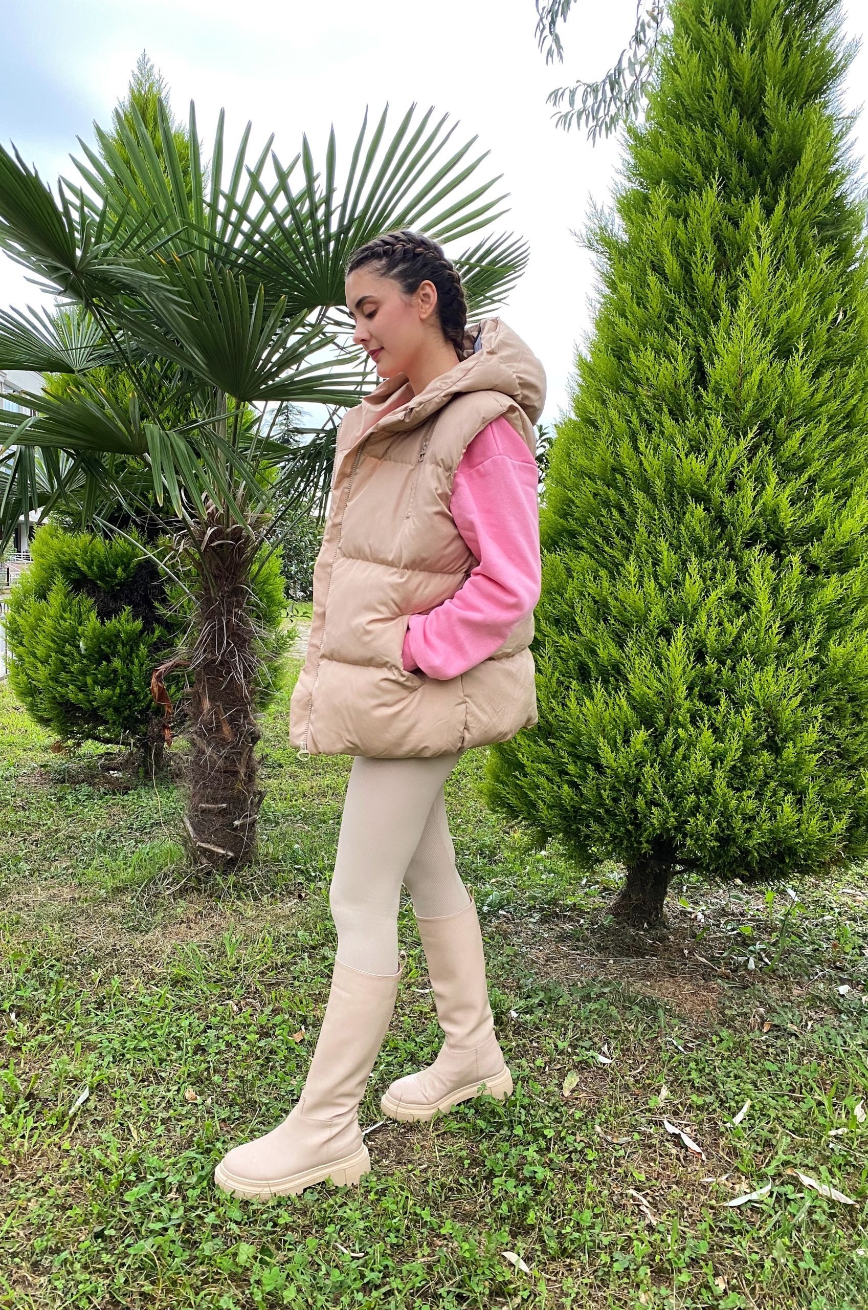Bej Oversize Şişme Yelek - Görsel 4