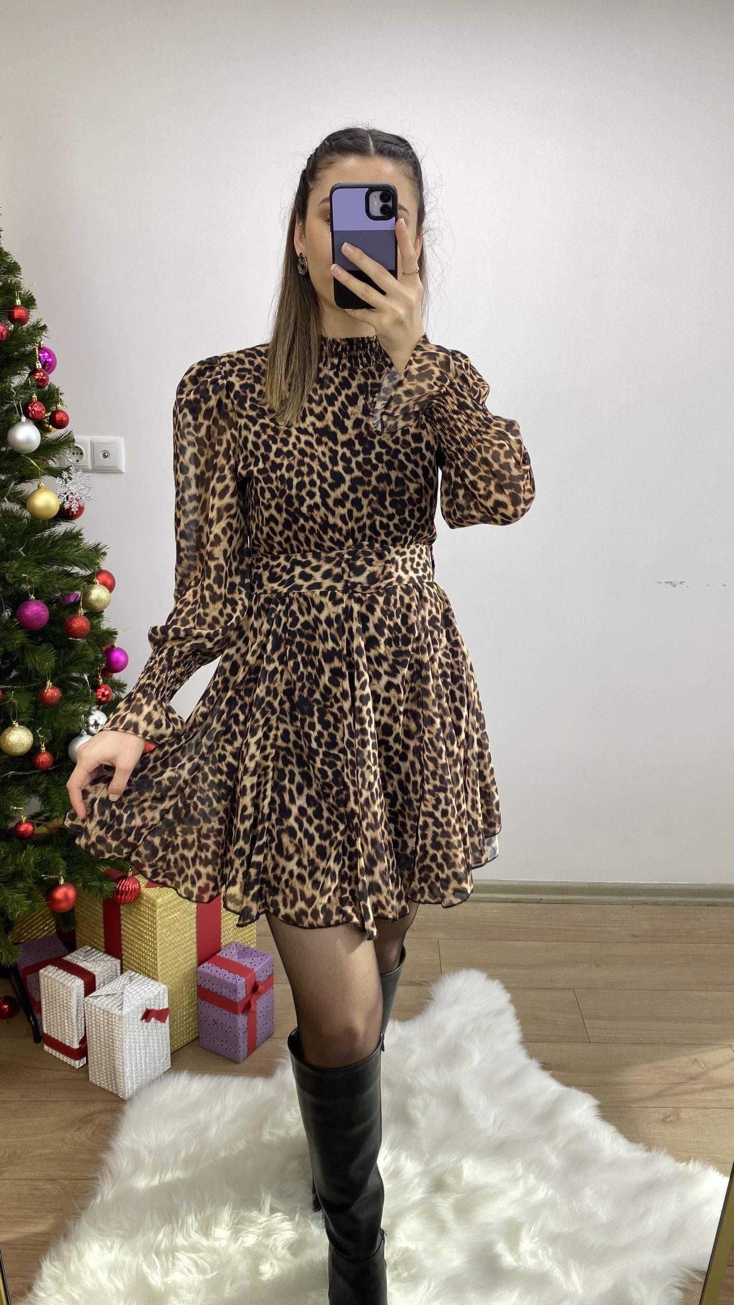 Leopar Desen Şifon Elbise - Görsel 2