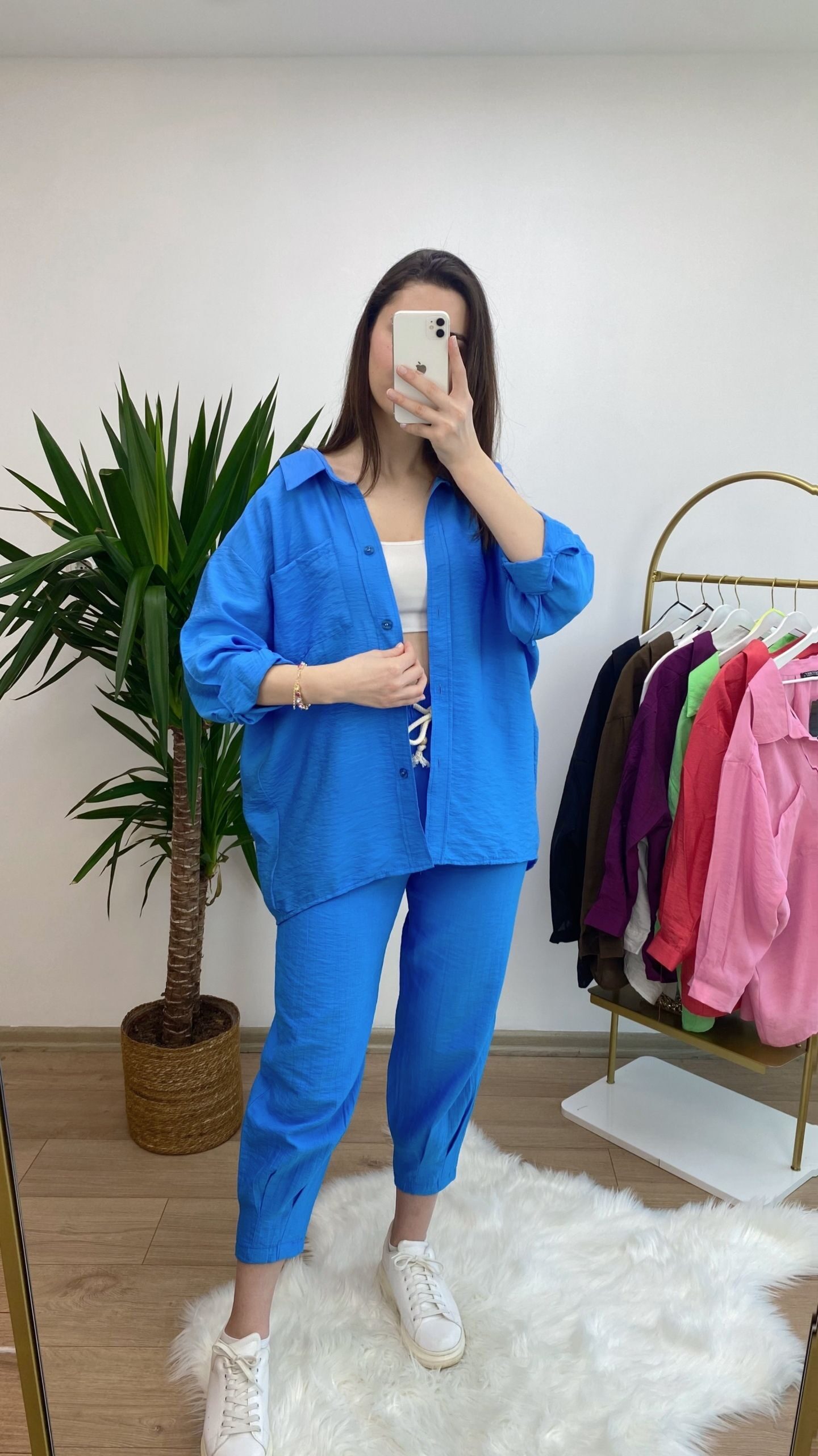 Mavi Bambu Oversize Premium Gömlek - Görsel 5