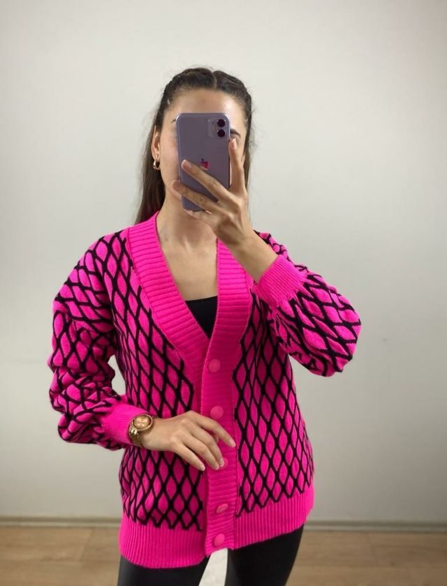 Pembe Baklava Desen Hırka
