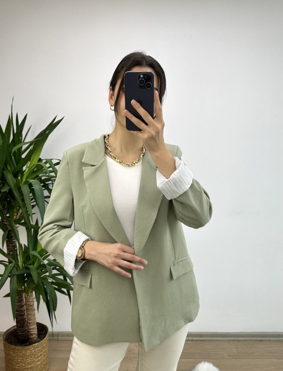 Mint Keten Blazer Ceket - Görsel 5