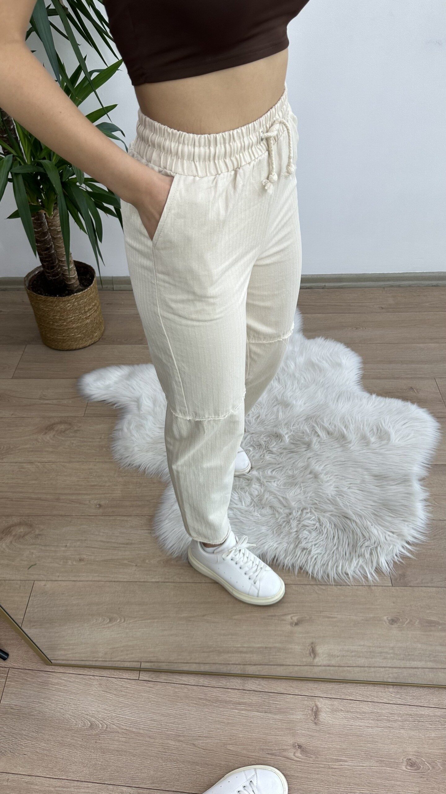 Taş GABARDİN Beli Bağcıklı Pantolon - Görsel 5