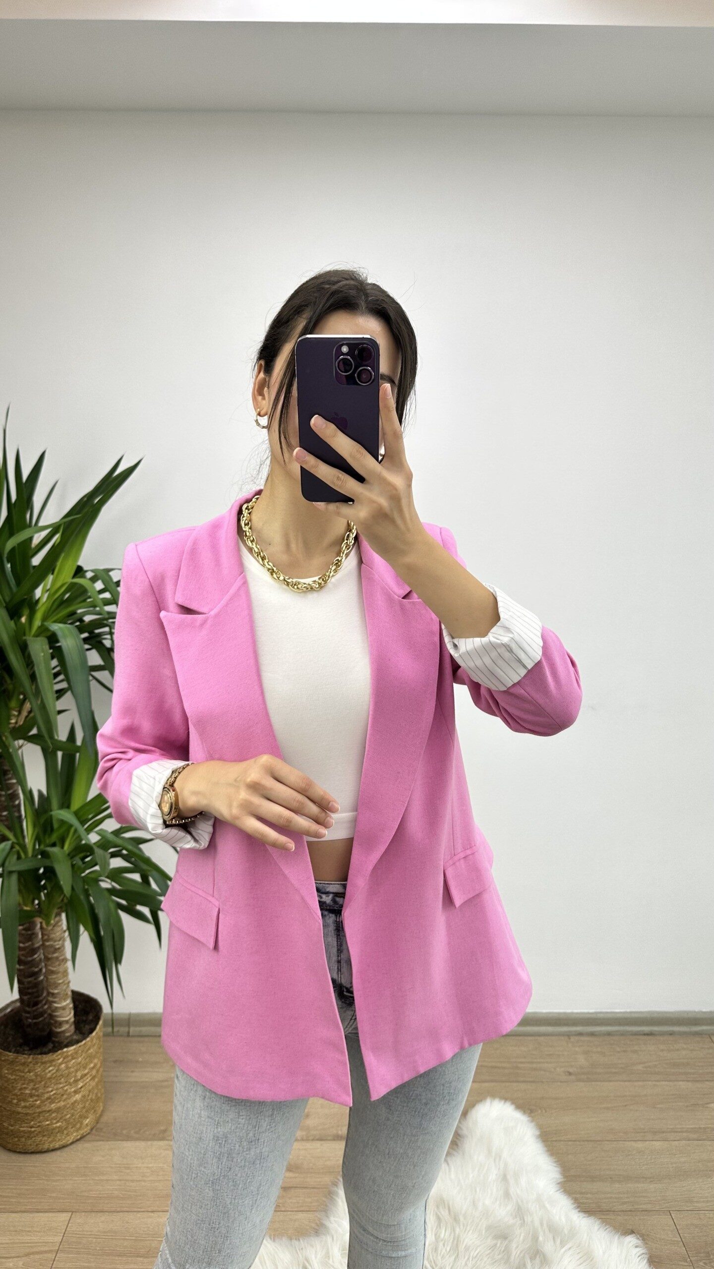 Pembe Keten Blazer Ceket - Görsel 6