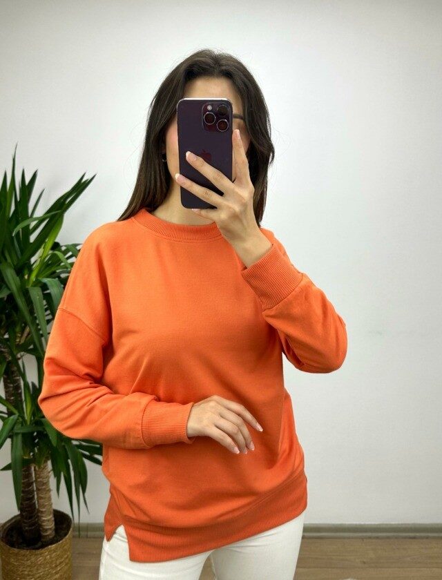 Turuncu Bisiklet Yaka Sweat