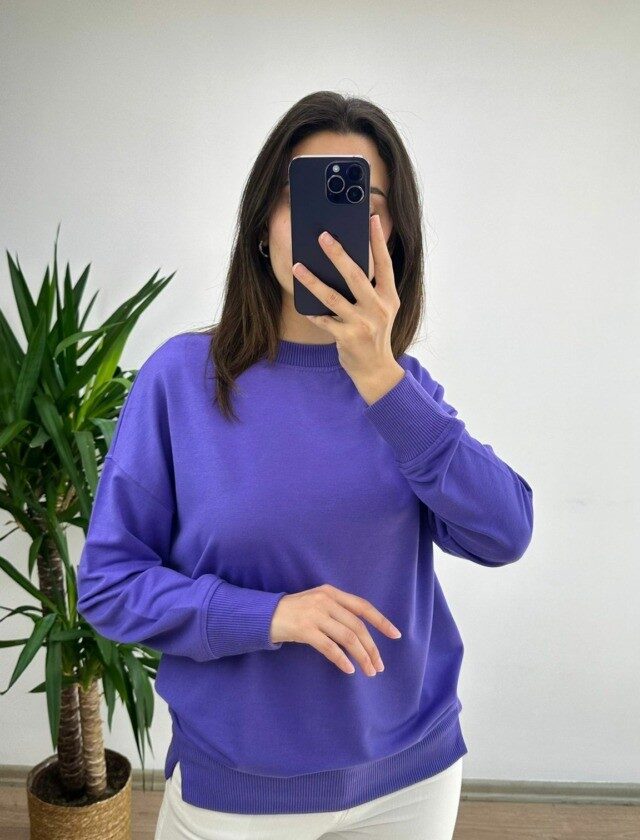 Mor Bisiklet Yaka Sweat