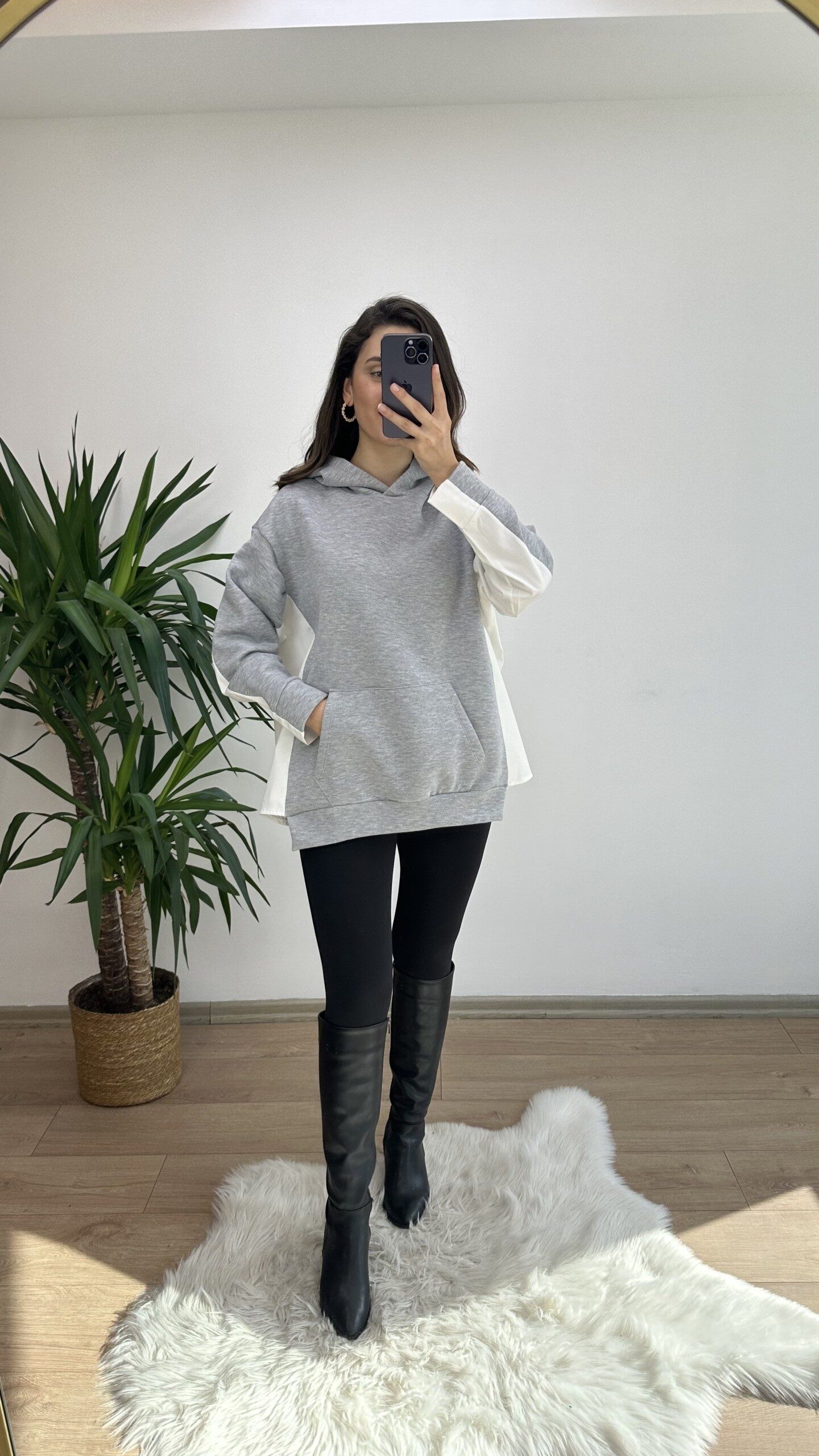 Gri Gömlek Detay Oversize Sweat