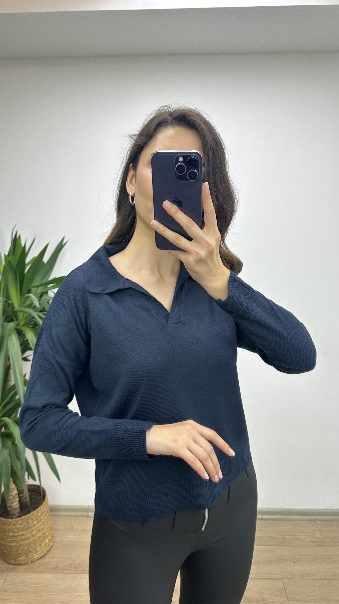 Lacivert Polo Yaka İnce Kazak - Görsel 3