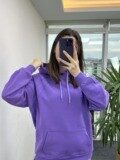 Mor Dikişli Kapşonlu Sweat